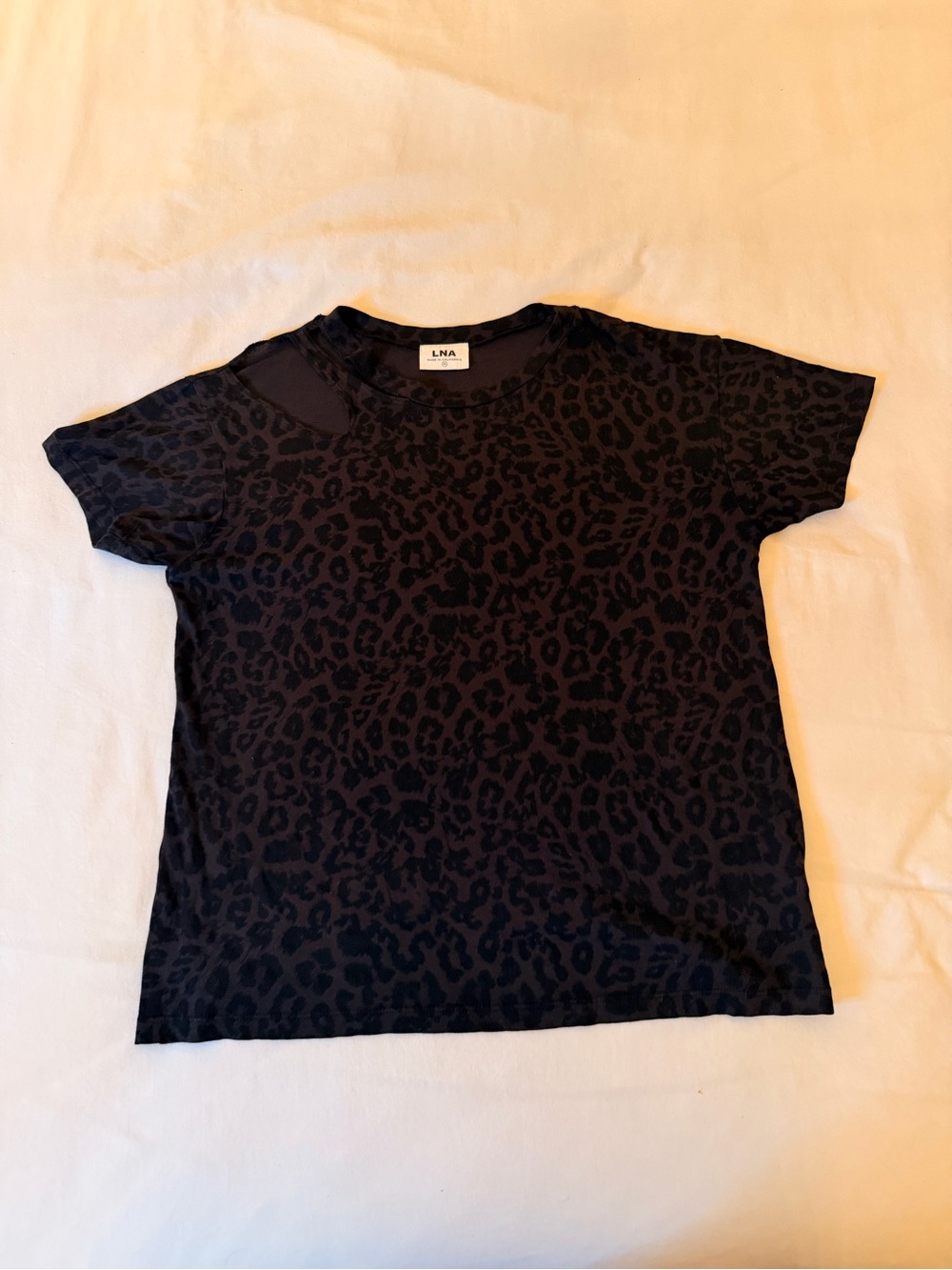 LNA Black Leopard-Print Short Sleeve Tee